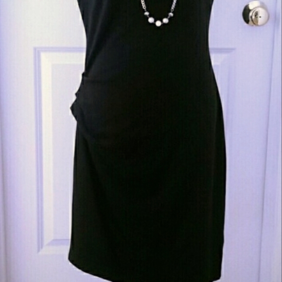 DKNYC Black Cowl Neck Ruched Contemporary LBD Size 12 - Picture 3 of 7